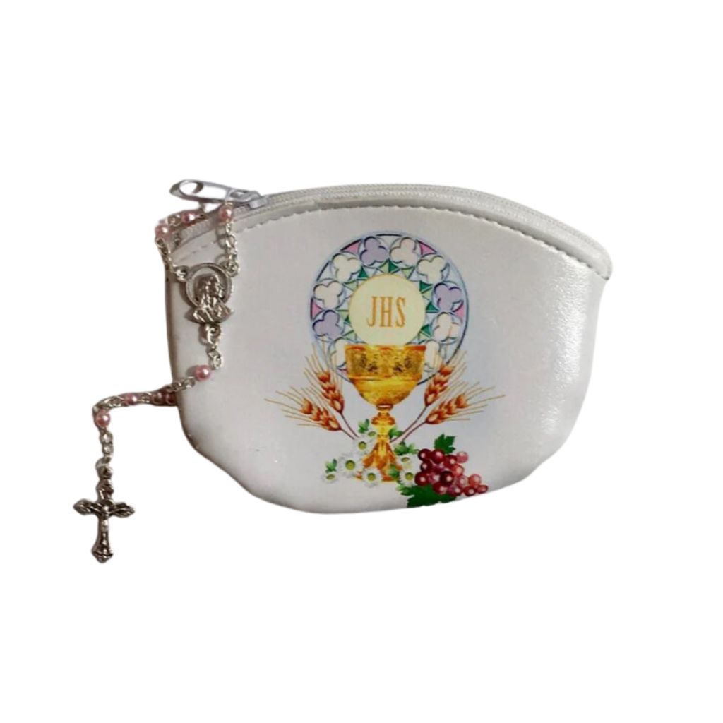 First Holy Communion Rosary and Rosary Pouch - For Girl - MADE IN ITALY